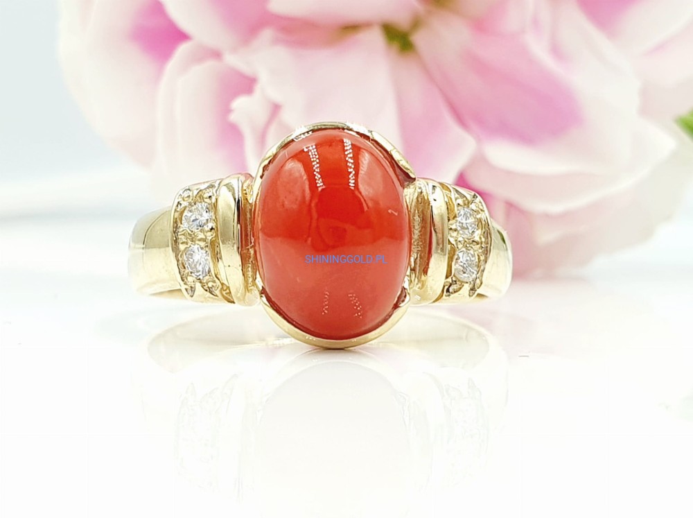 Złoty pierścionek z Koralem i Diamentami (1068.WS)