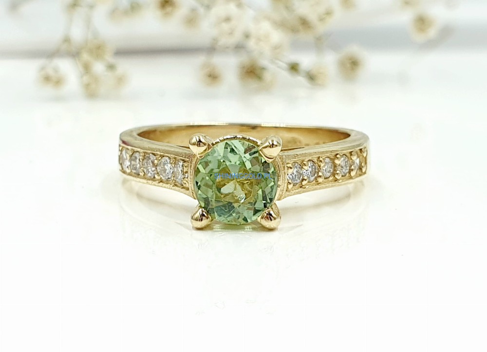 Złoty pierścionek z Turmalinem i Diamentami(1093.WS)