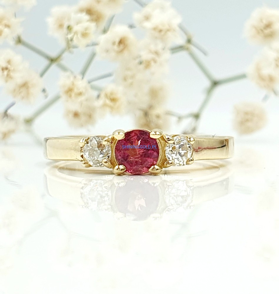 Złoty pierścionek z Turmalinem i Diamentami (1013.WS)