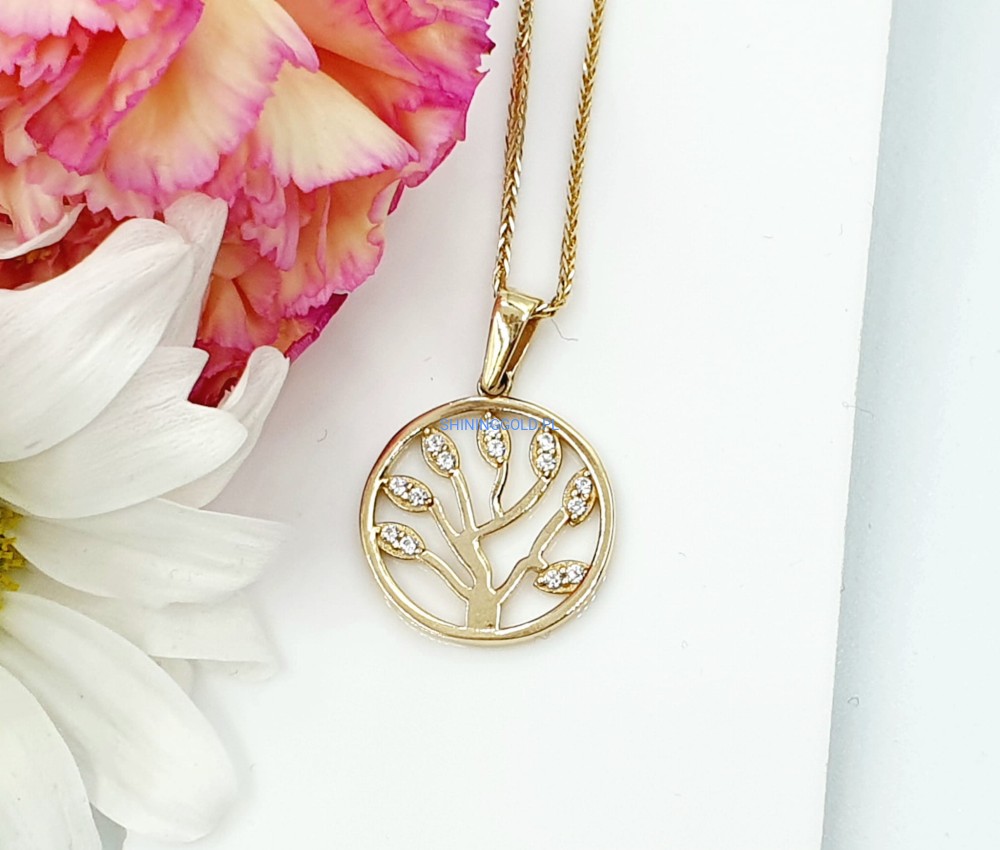 Złota zawieszka drzewko szczęścia z cyrkoniami (341.WS)