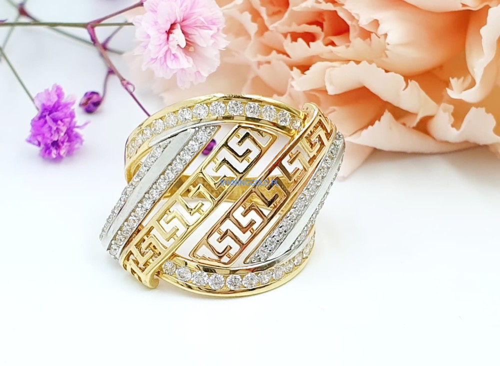 Złoty pierścionek z wzorem greckim (008.WS)