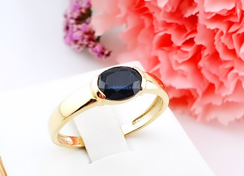 Złoty, nowy Pierścionek z Onyksem(015.WS)