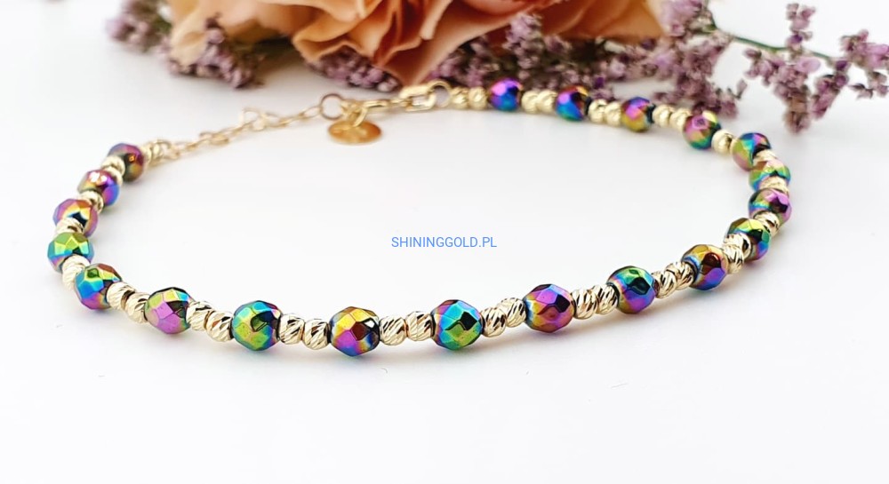 Złota, nowa Bransoletka z Kuleczkami (960.WS)