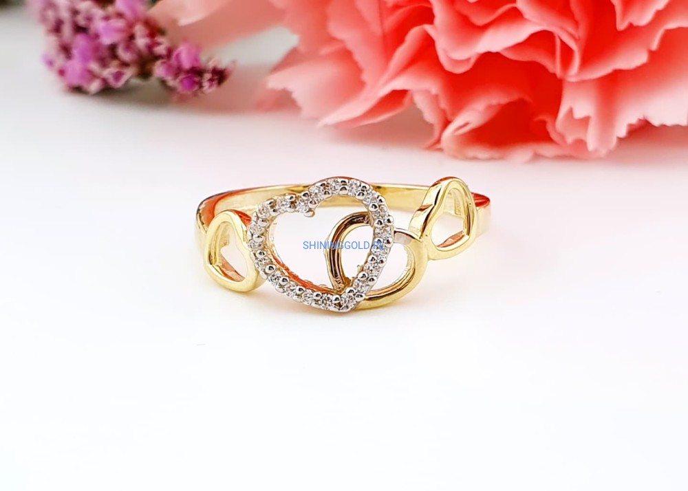 Złoty, nowy pierścionek z serduszkami (091WS)