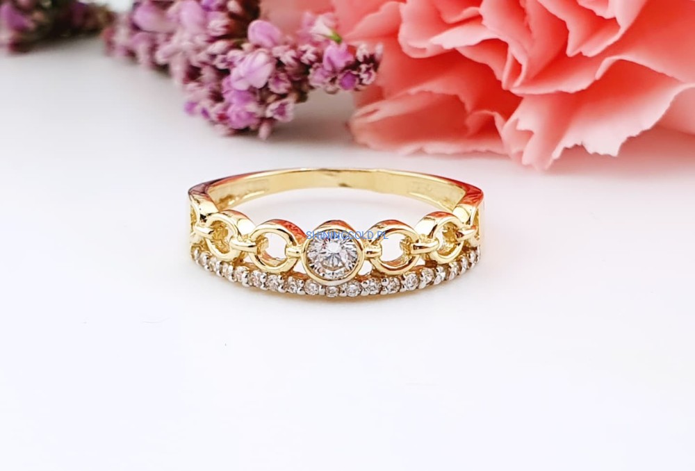 Złoty, nowy pierścionek z cyrkoniami (007WS)