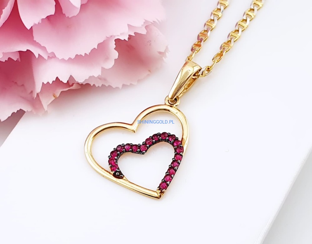 Złota, nowa zawieszka Serce z cyrkoniami (3111WS)