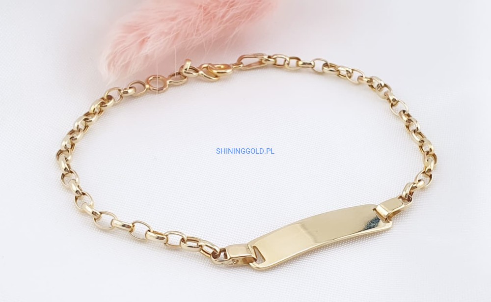 Złota bransoletka z blaszką grawer 585 (916WS)
