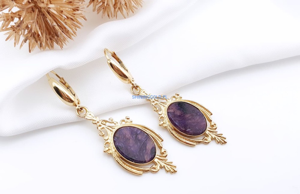 Złote kolczyki z Czaroitem  (706p)