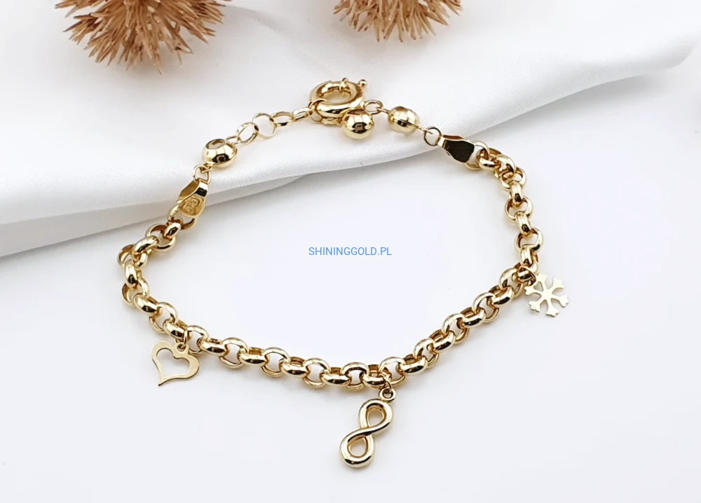 Złota bransoletka z zawieszkami 585, 17–19cm (411a)