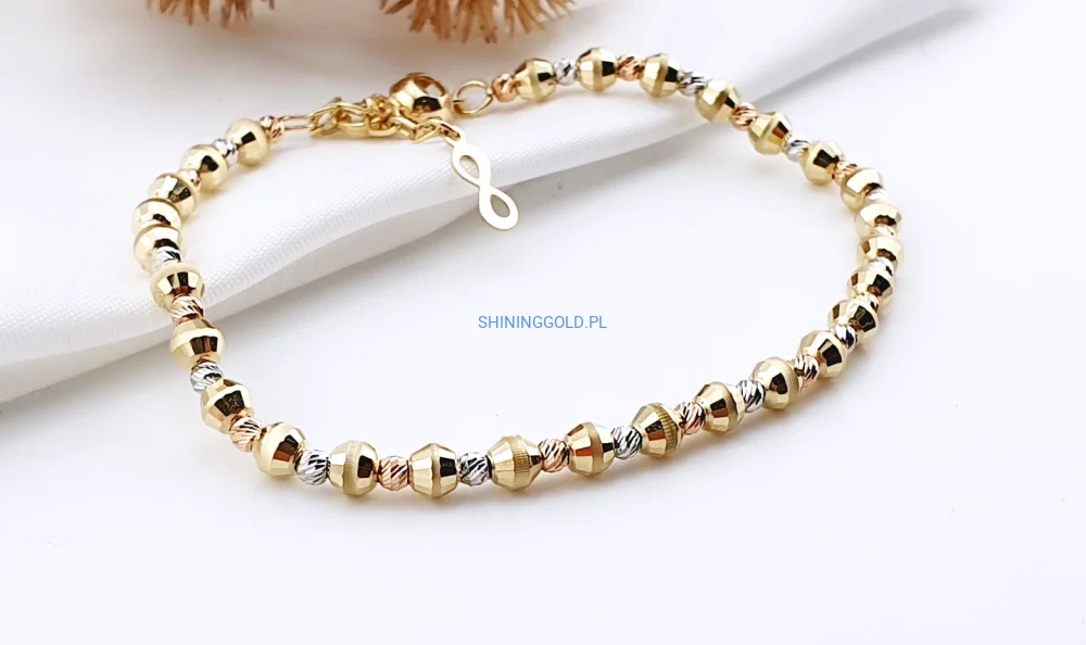 Złota bransoletka z kuleczkami 585, 17–19cm(416a)