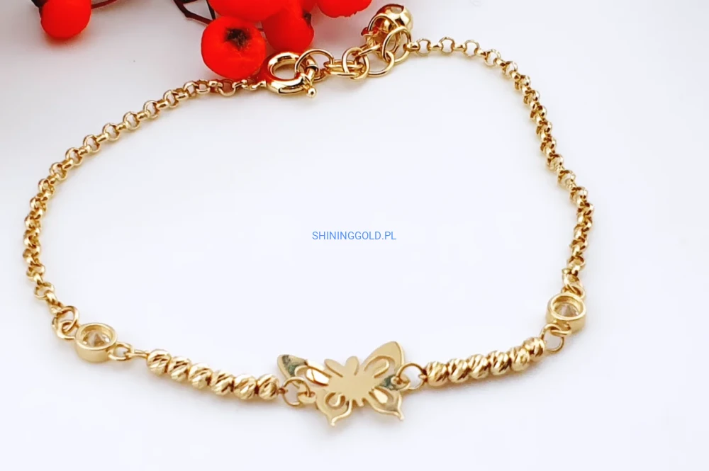 Złota bransoletka z motylkiem 585, regulowana (405.A)