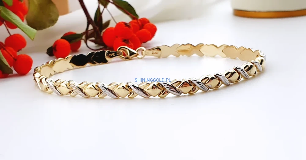 Złota bransoletka splot dwukolorowy 585 (429P)