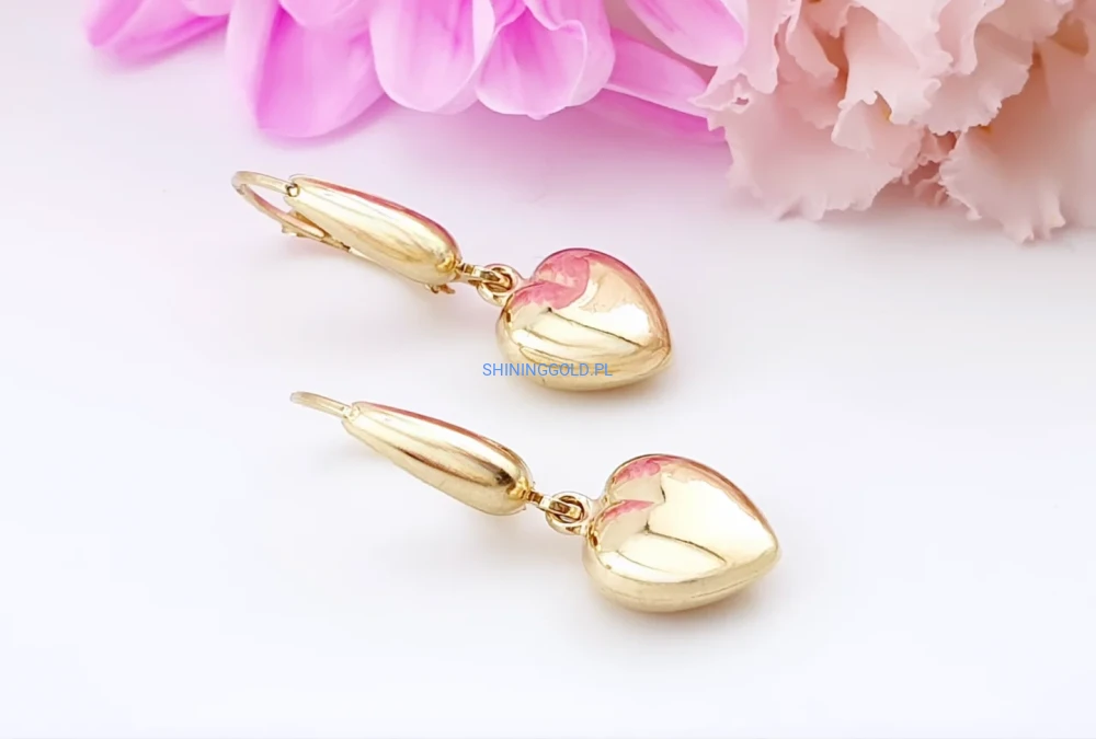 Złote kolczyki serca 585 (715P)