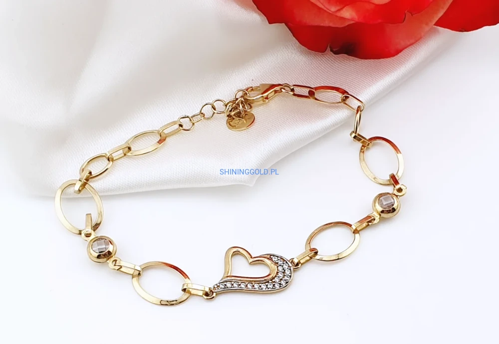 Złota bransoletka z sercem i cyrkoniami (922WS)