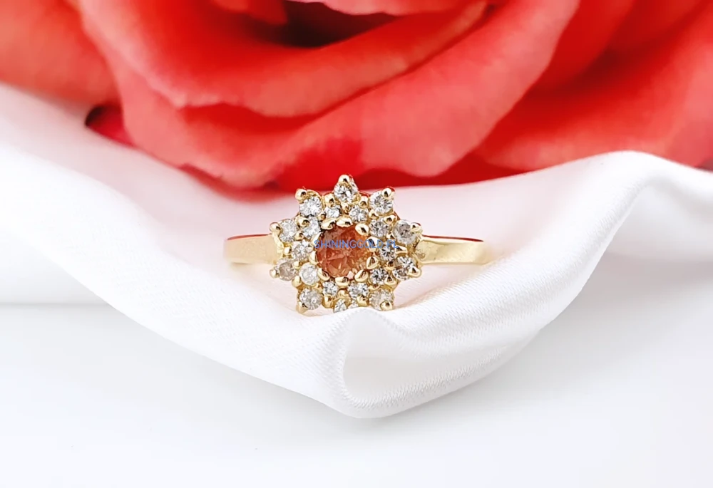 Złoty pierścionek z Turmalinem naturalnym i Diamentami (1069ws)