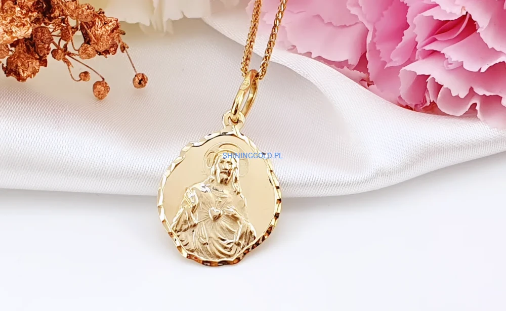 Złoty medalik dwustronny Jezus Chrystus Matka Boska (305P)