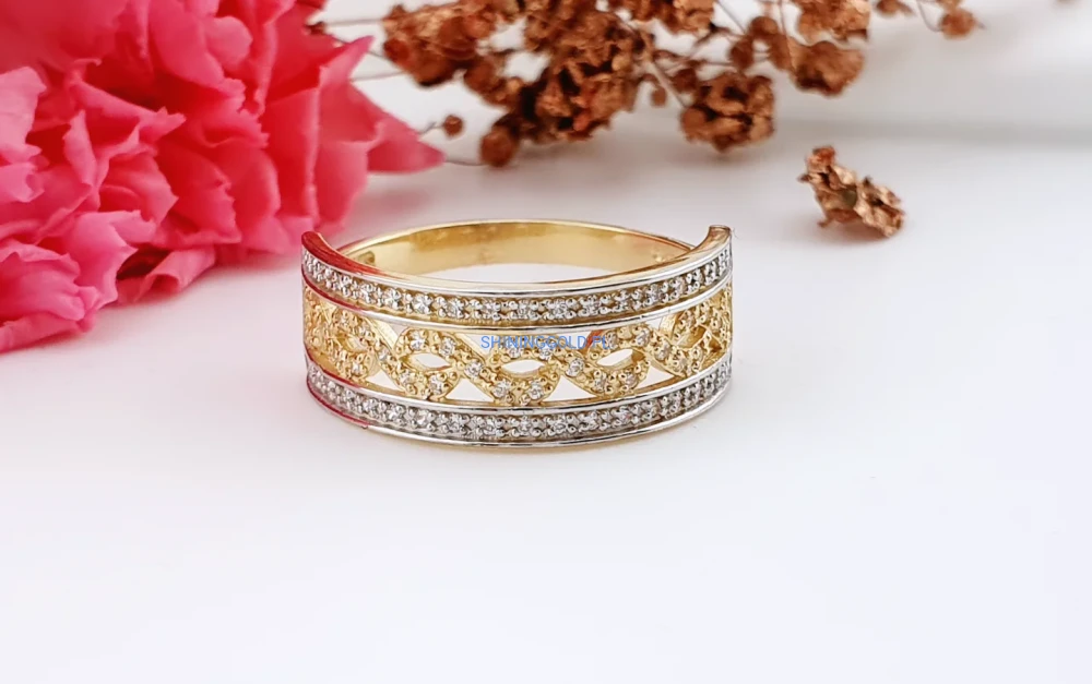 Złoty, nowy pierścionek z cyrkoniami (016A)