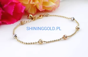 złota bransoletka 585 z kulkami regulowana 17-20 cm