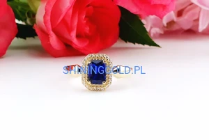 zloty pierscionek 585 niebieski kamien cyrkonie rozmiar 20