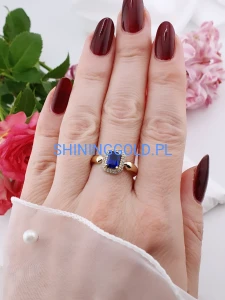 zloty pierscionek 585 niebieski kamien cyrkonie rozmiar 20