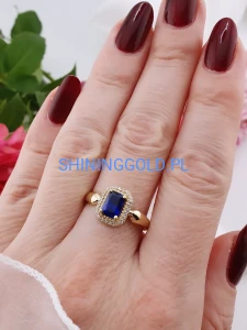 zloty pierscionek 585 niebieski kamien cyrkonie rozmiar 20