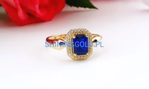 zloty pierscionek 585 niebieski kamien cyrkonie rozmiar 20