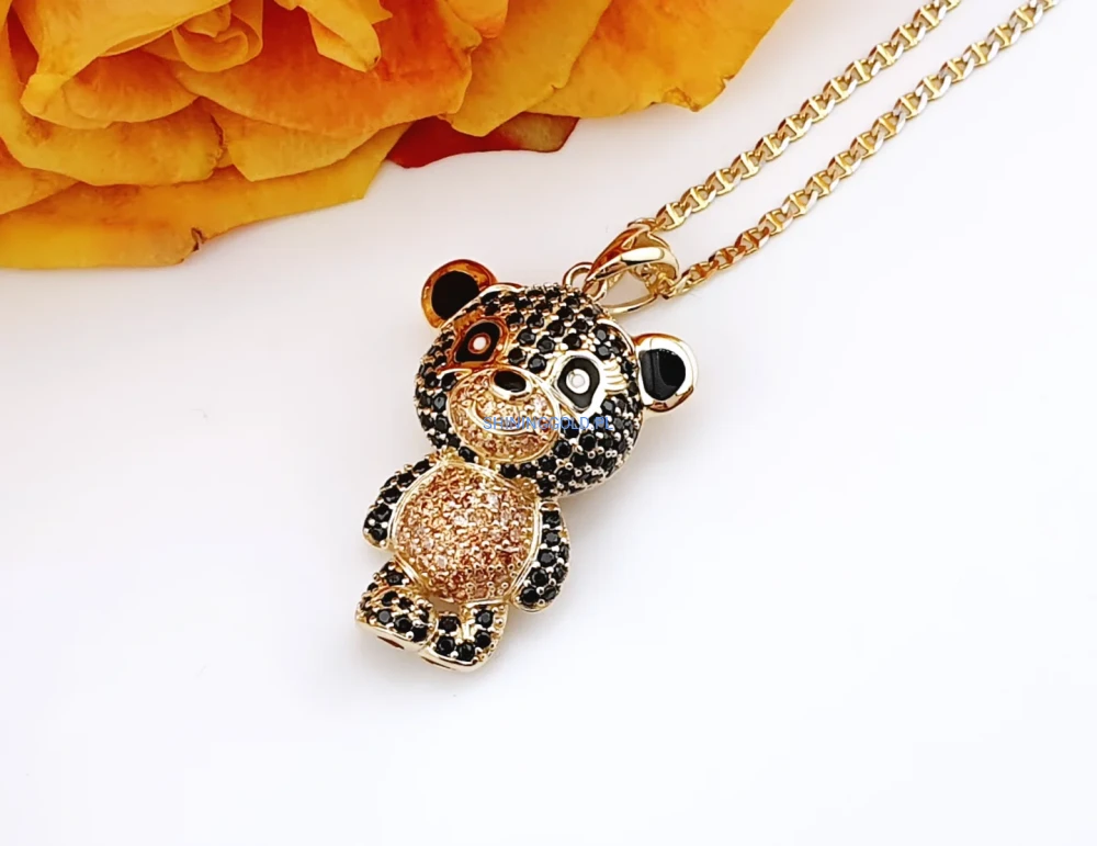 Złota zawieszka miś z czarnymi cyrkoniami (312A)