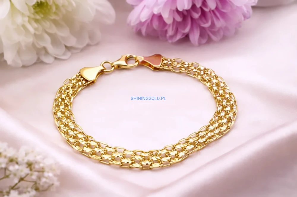 Złota bransoletka – szeroki splot, elegancka (433A)