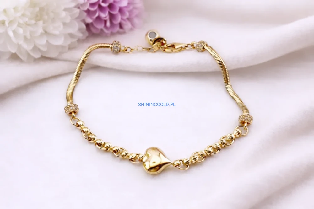 Złota bransoletka – serce, regulowana (434A)