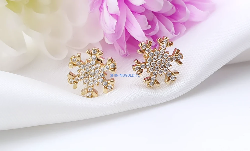 Złote kolczyki – śnieżynki z cyrkoniami (769A)