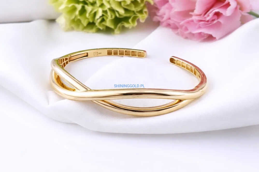 Złota bransoleta – przeplatana, otwarta (411P)